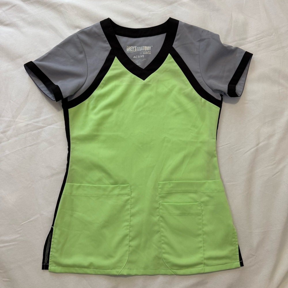 Grey's Anatomy Lime and Grey V-Neck Scrub Top